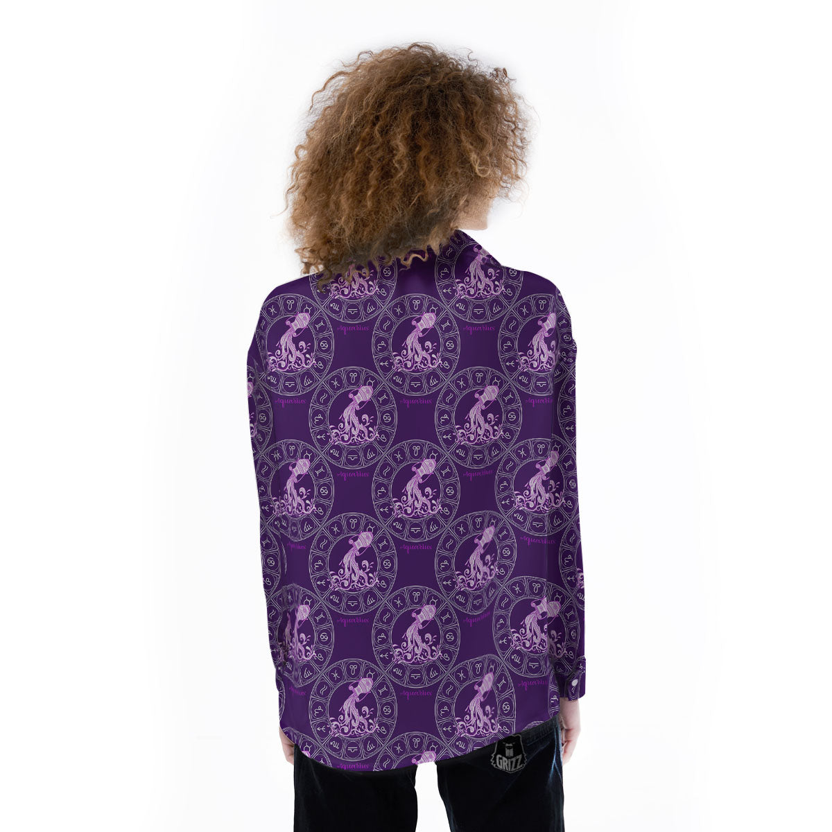 Zodiac Aquarius Purple Print Pattern Women's Long Sleeve Shirts-grizzshop