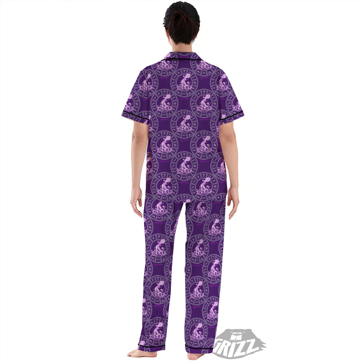 Zodiac Aquarius Purple Print Pattern Women's Pajamas Set-grizzshop