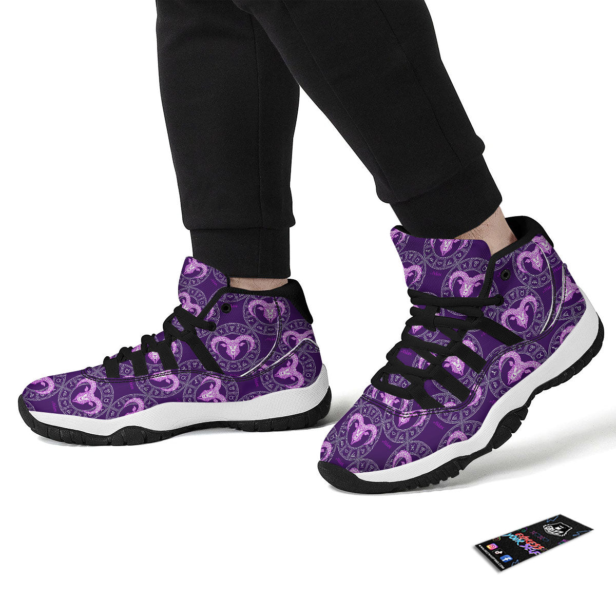 Zodiac Aries Purple Print Pattern Black Bball Shoes-grizzshop
