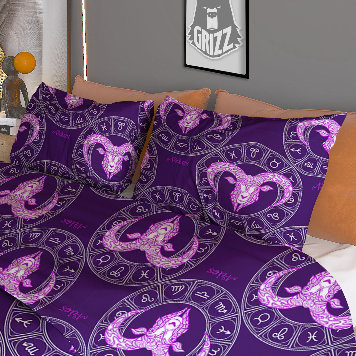 Zodiac Aries Purple Print Pattern Duvet Cover Bedding Set