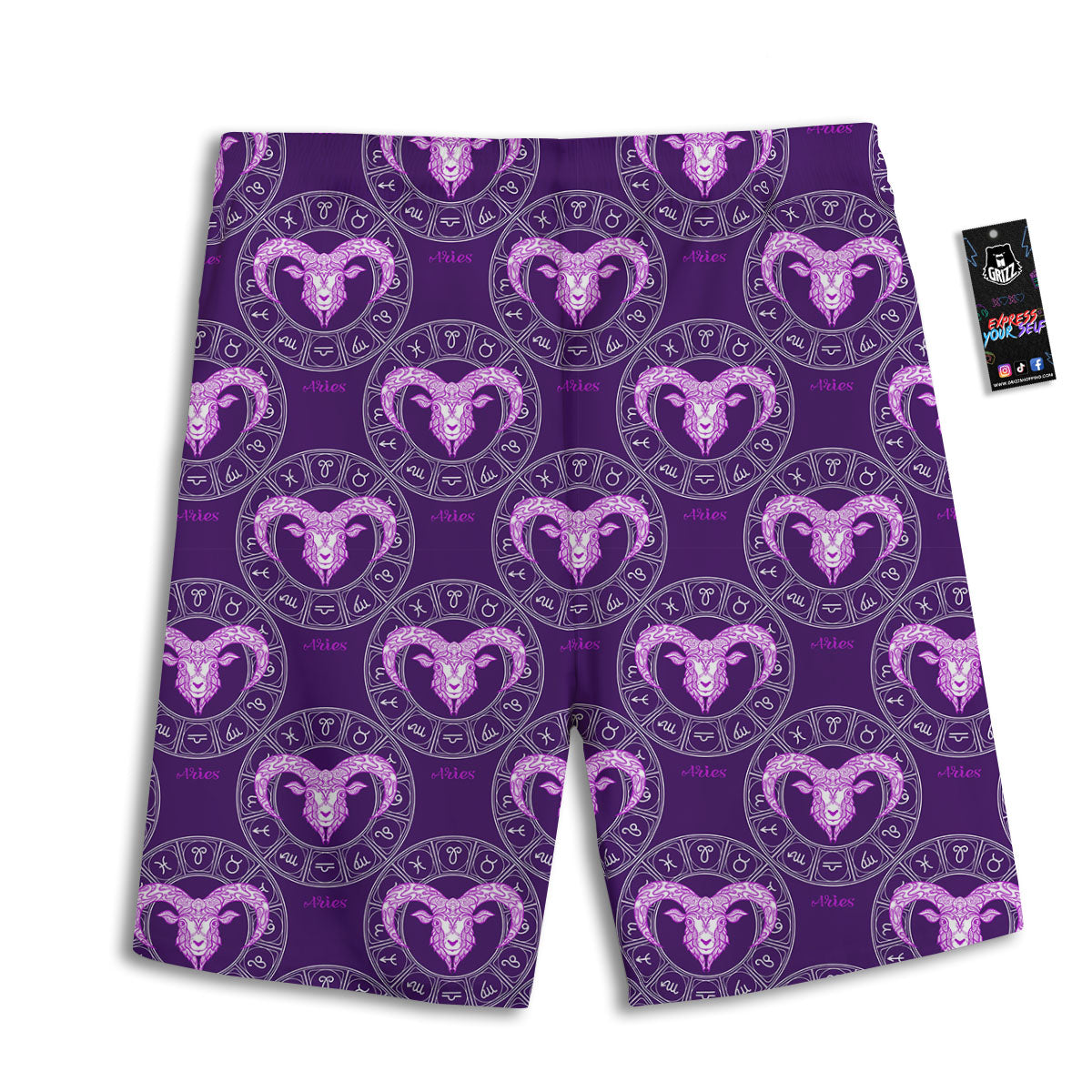 Zodiac Aries Purple Print Pattern Men's Athletic Shorts
