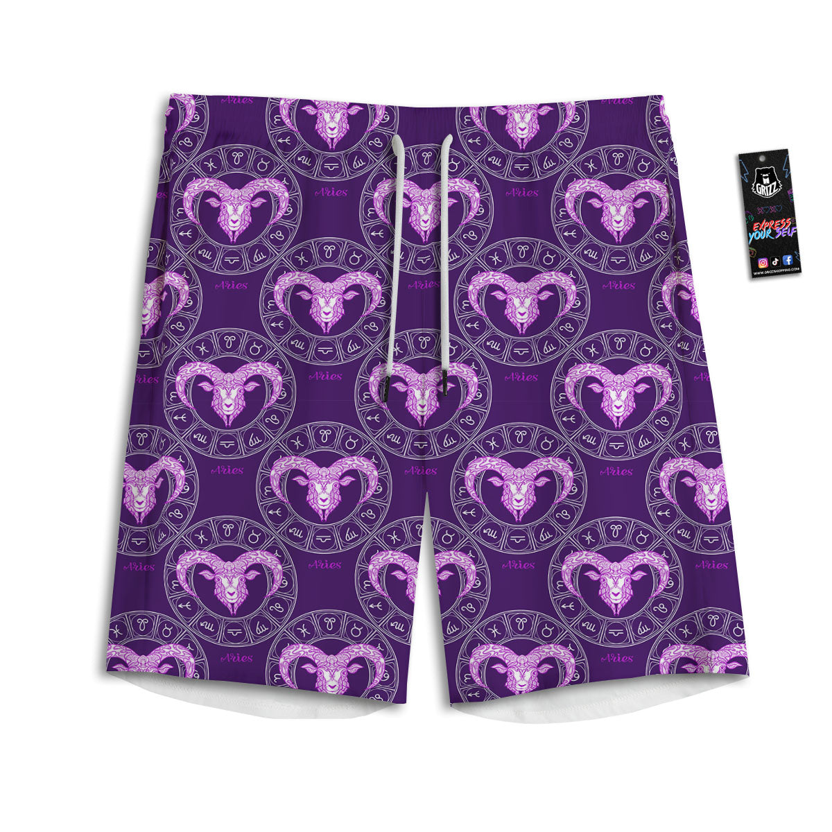 Zodiac Aries Purple Print Pattern Men's Athletic Shorts