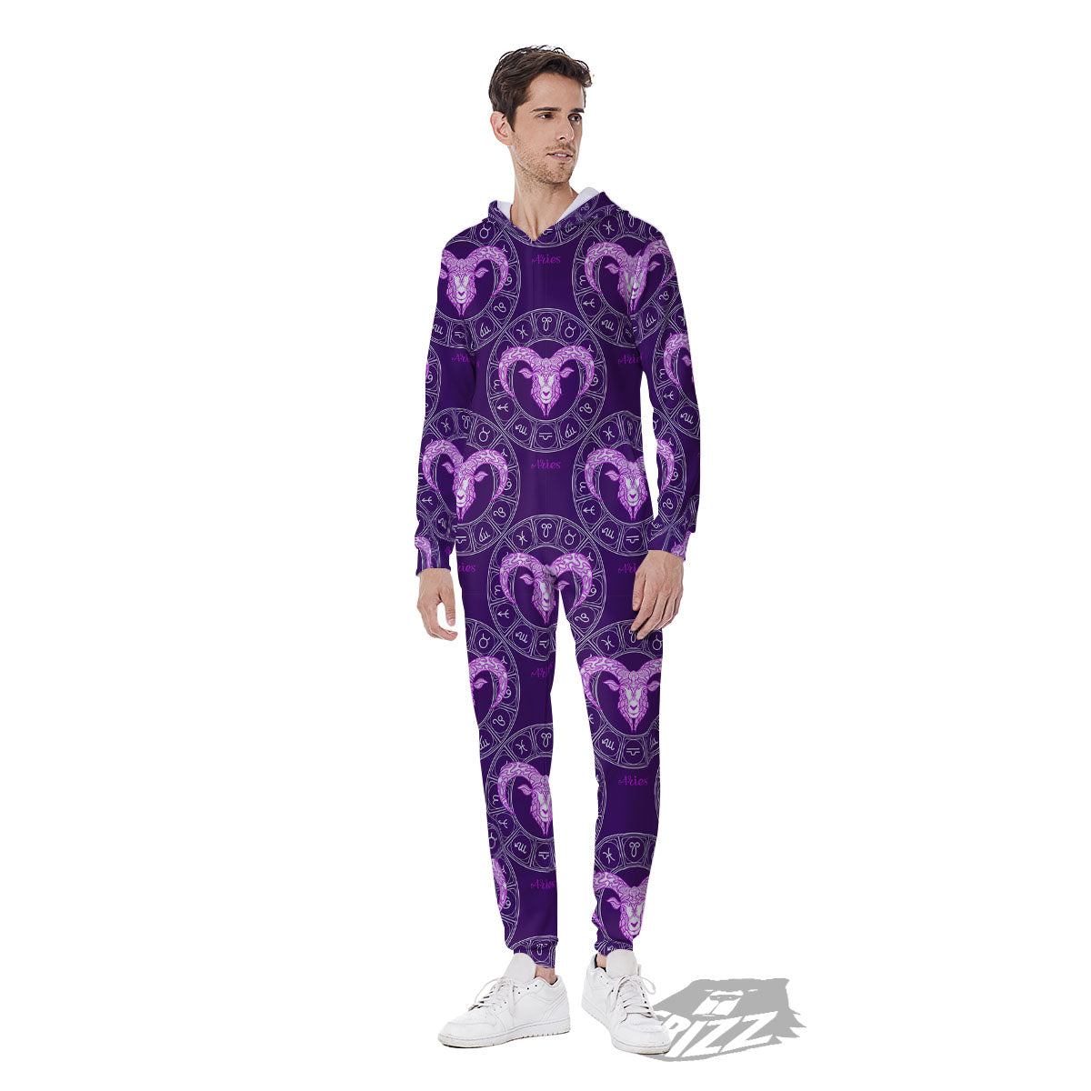 Zodiac Aries Purple Print Pattern Men's Jumpsuit-grizzshop
