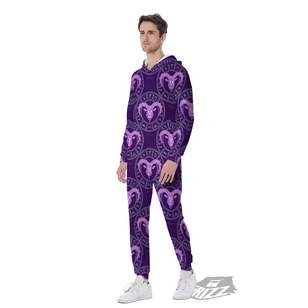 Zodiac Aries Purple Print Pattern Men's Jumpsuit-grizzshop