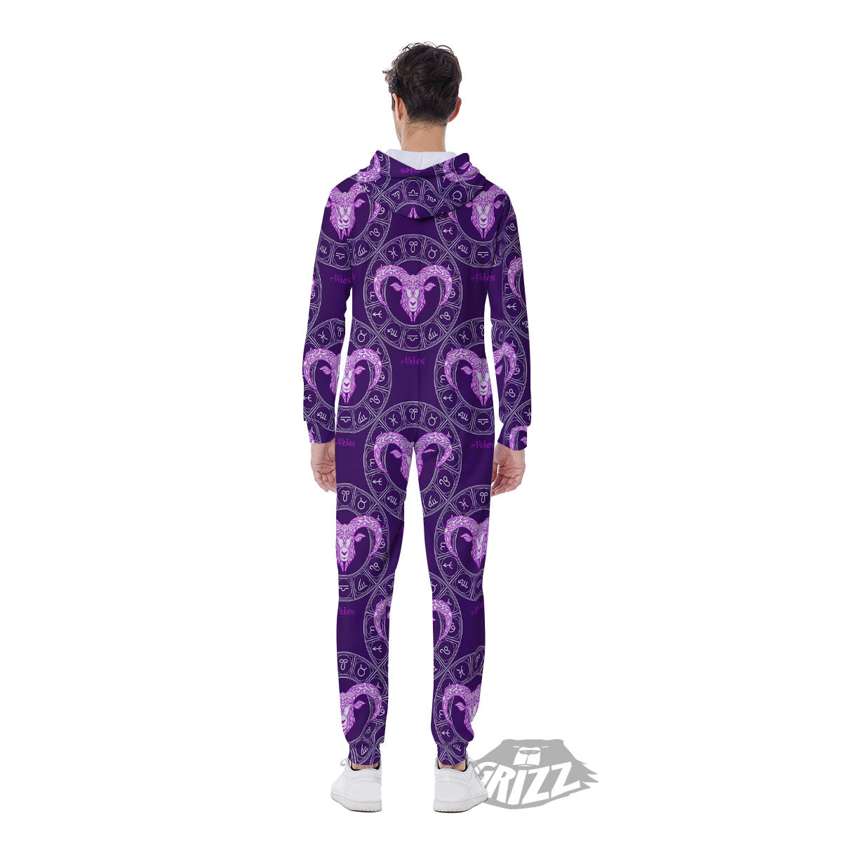 Zodiac Aries Purple Print Pattern Men's Jumpsuit-grizzshop
