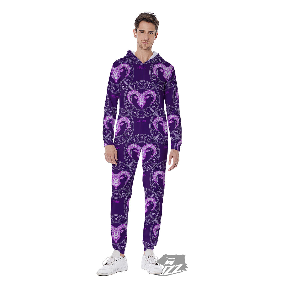Zodiac Aries Purple Print Pattern Men's Jumpsuit-grizzshop