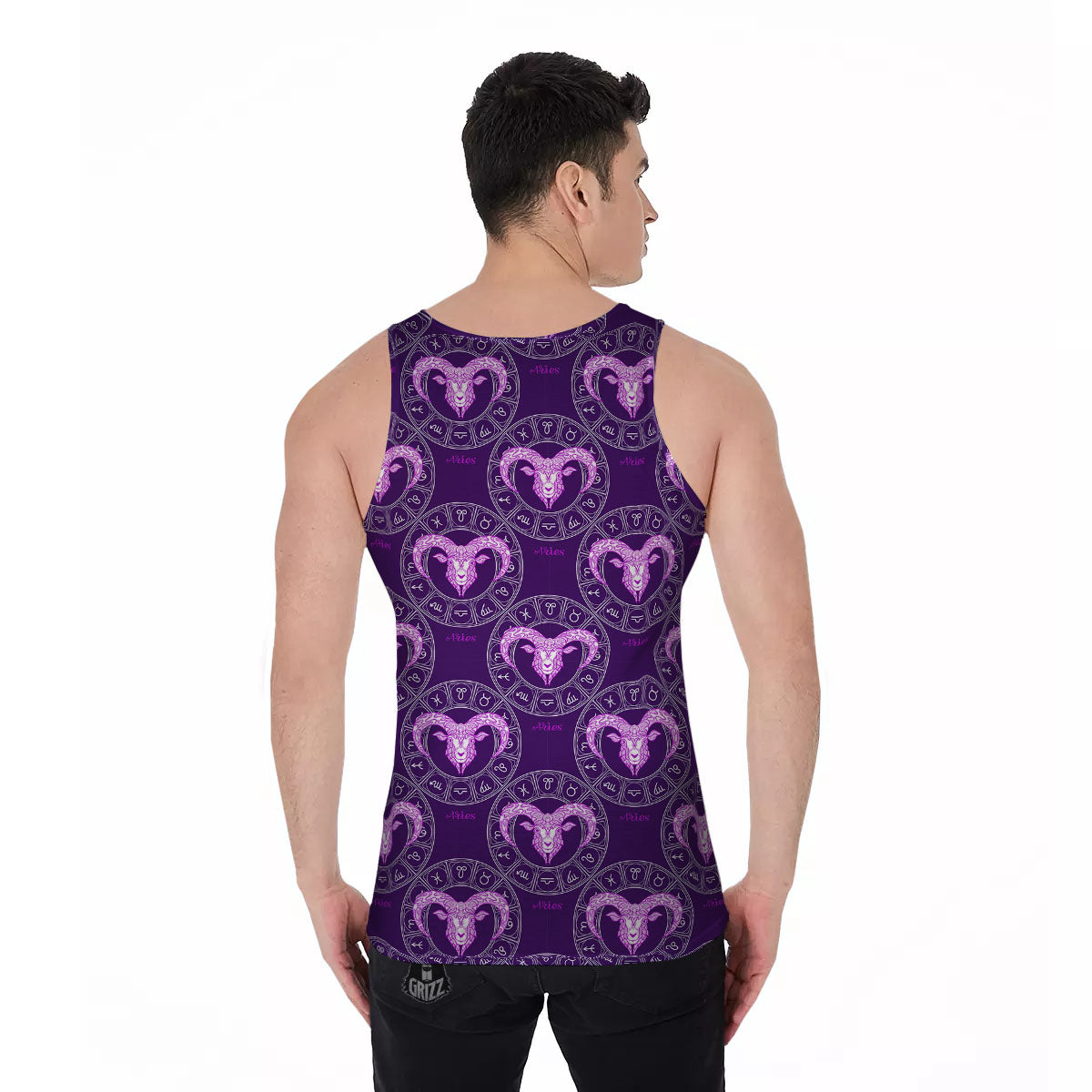 Zodiac Aries Purple Print Pattern Men's Tank Top-grizzshop