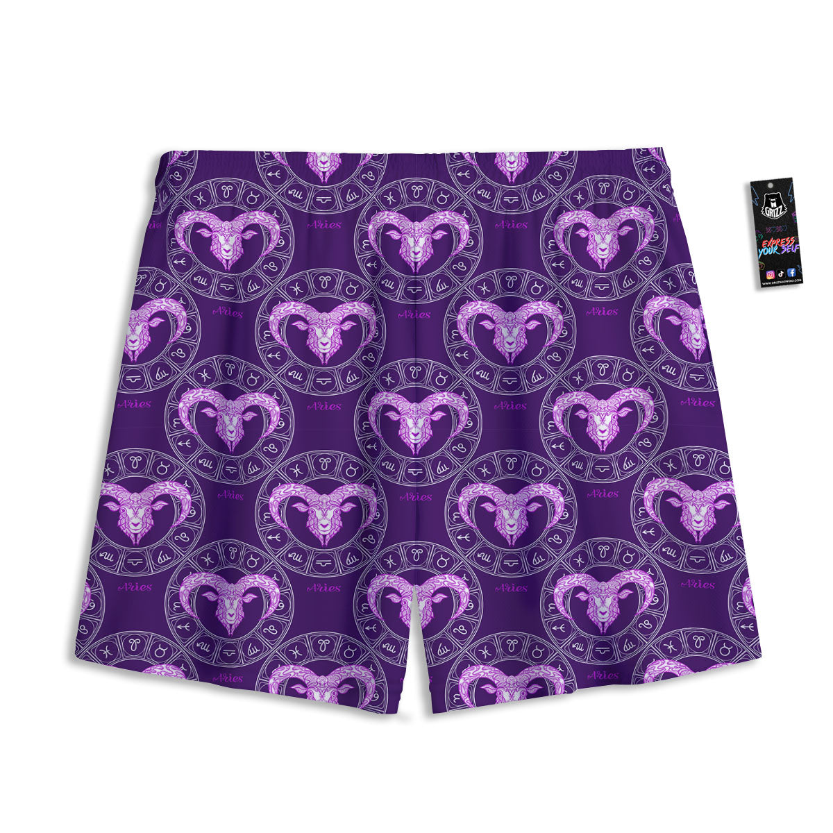 Zodiac Aries Purple Print Pattern Mesh Shorts