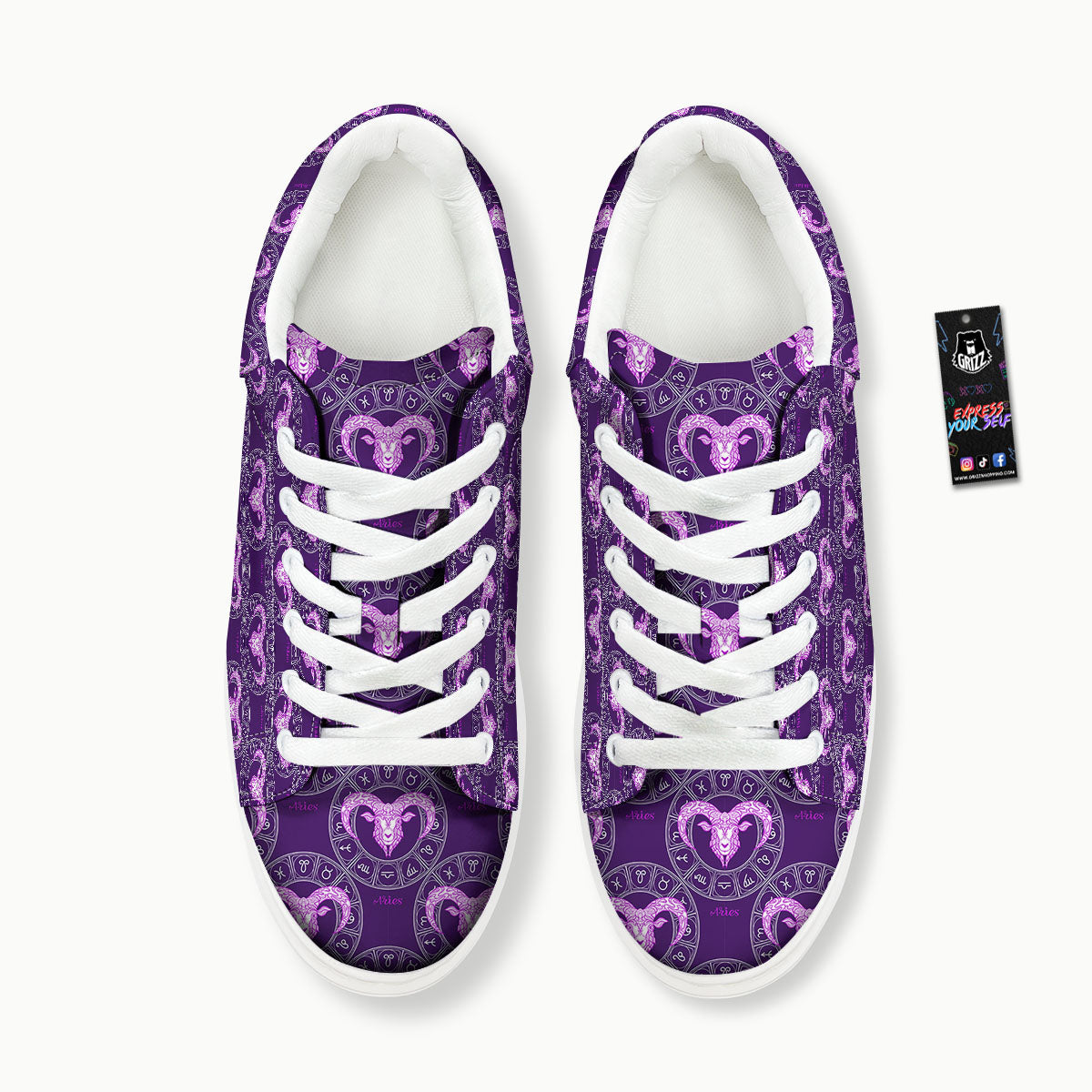 Zodiac Aries Purple Print Pattern Platform Shoes-grizzshop