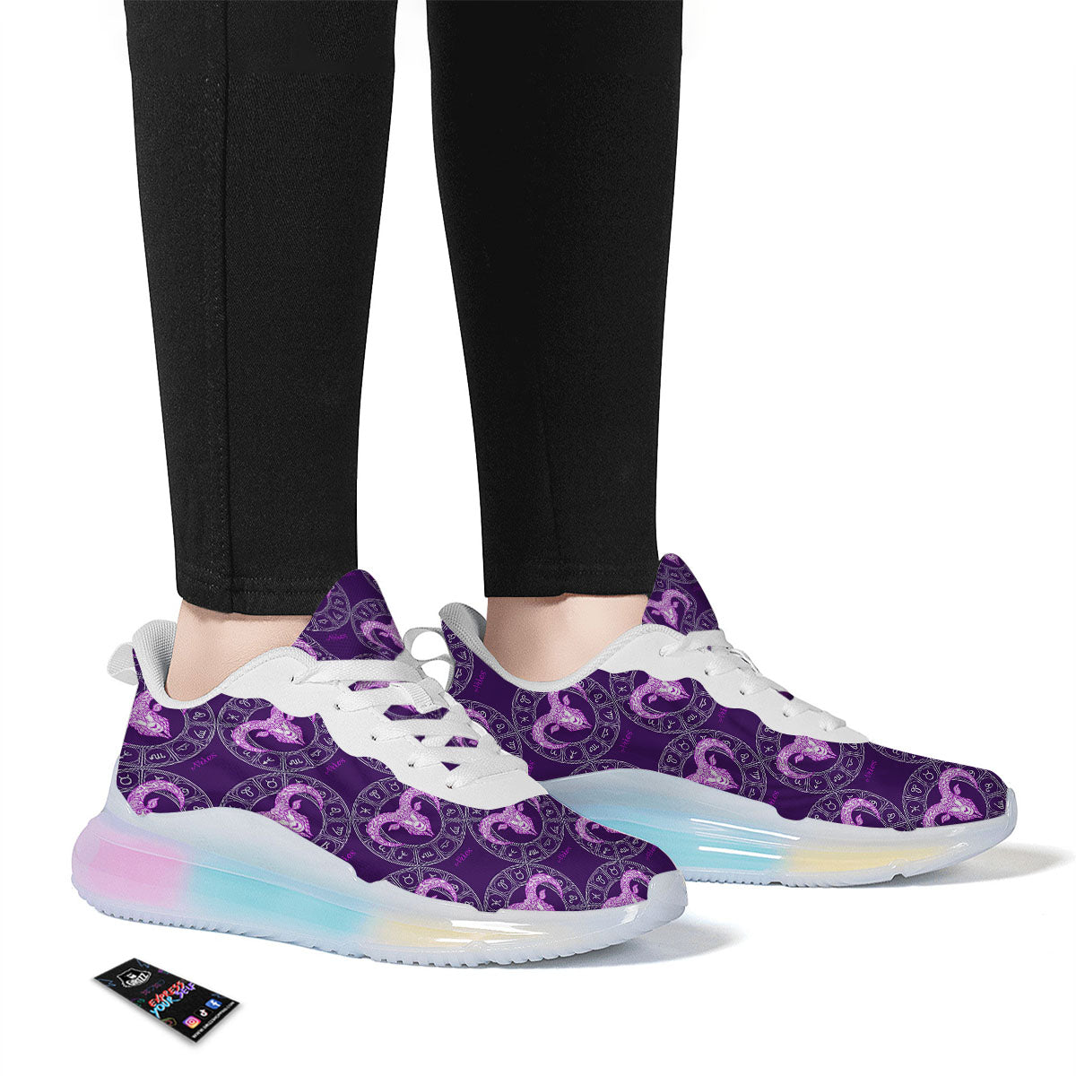 Zodiac Aries Purple Print Pattern Running Sneakers-grizzshop