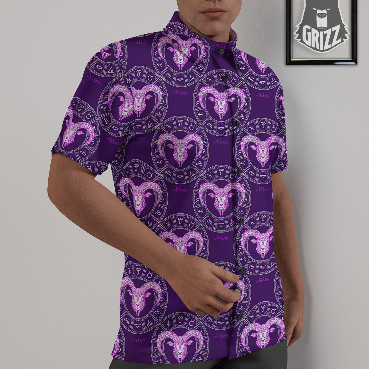 Zodiac Aries Purple Print Pattern Untucked Shirts-grizzshop