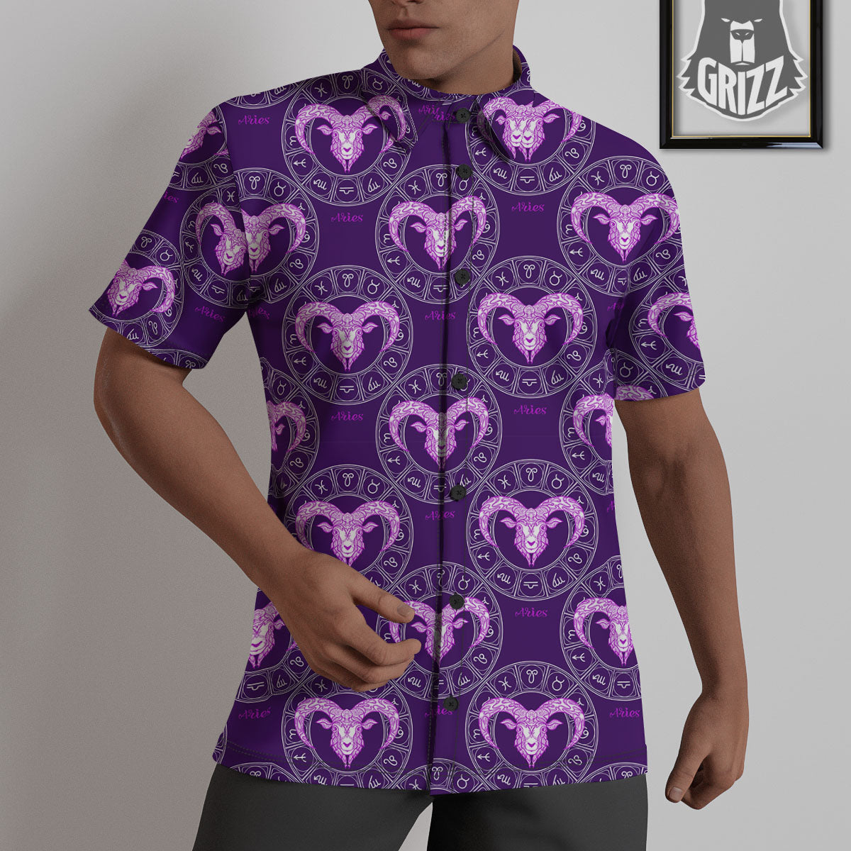 Zodiac Aries Purple Print Pattern Untucked Shirts-grizzshop