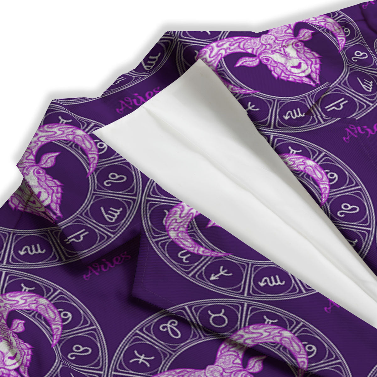 Zodiac Aries Purple Print Pattern Women's Blazer-grizzshop