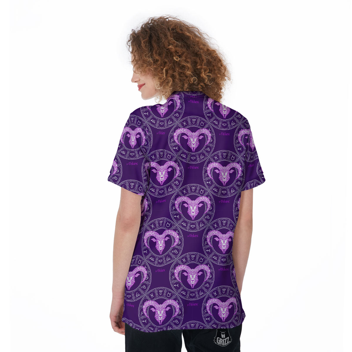 Zodiac Aries Purple Print Pattern Women's Golf Shirts-grizzshop