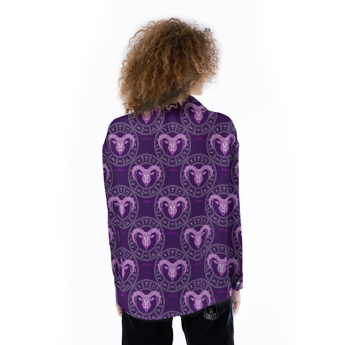 Zodiac Aries Purple Print Pattern Women's Long Sleeve Shirts-grizzshop