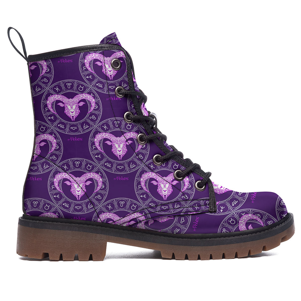 Zodiac Aries Purple Print Pattern Work Boots-grizzshop