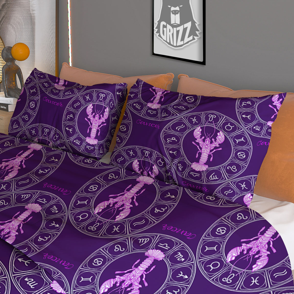 Zodiac Cancer Purple Print Pattern Duvet Cover Bedding Set