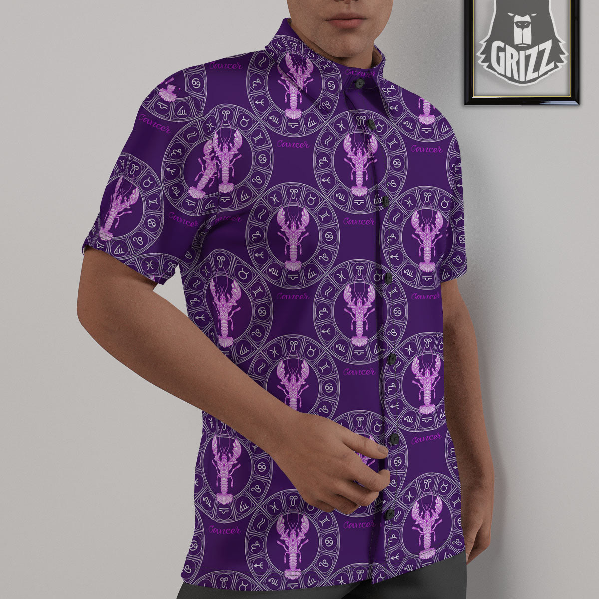 Zodiac Cancer Purple Print Pattern Untucked Shirts-grizzshop
