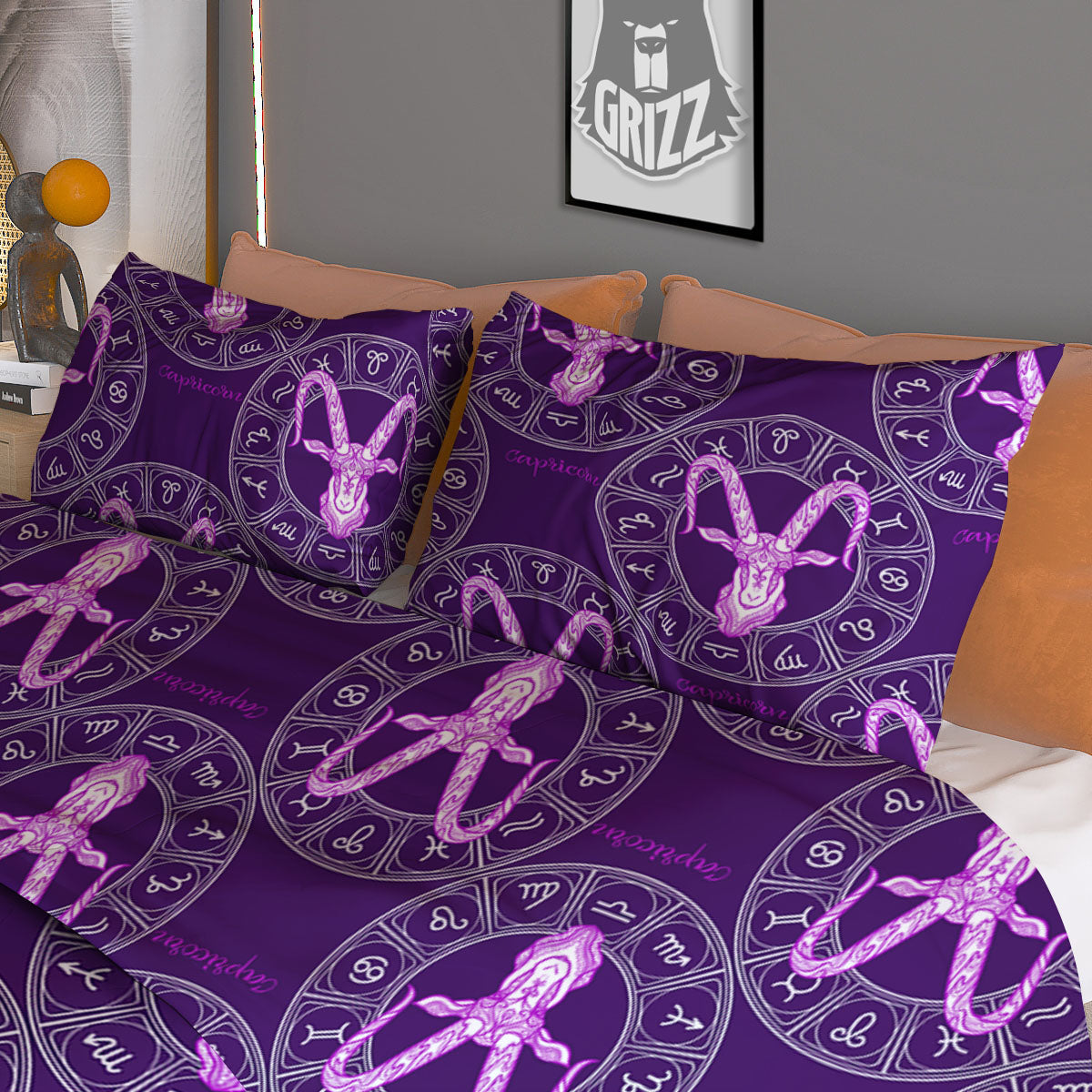 Zodiac Capricorn Purple Print Pattern Duvet Cover Bedding Set