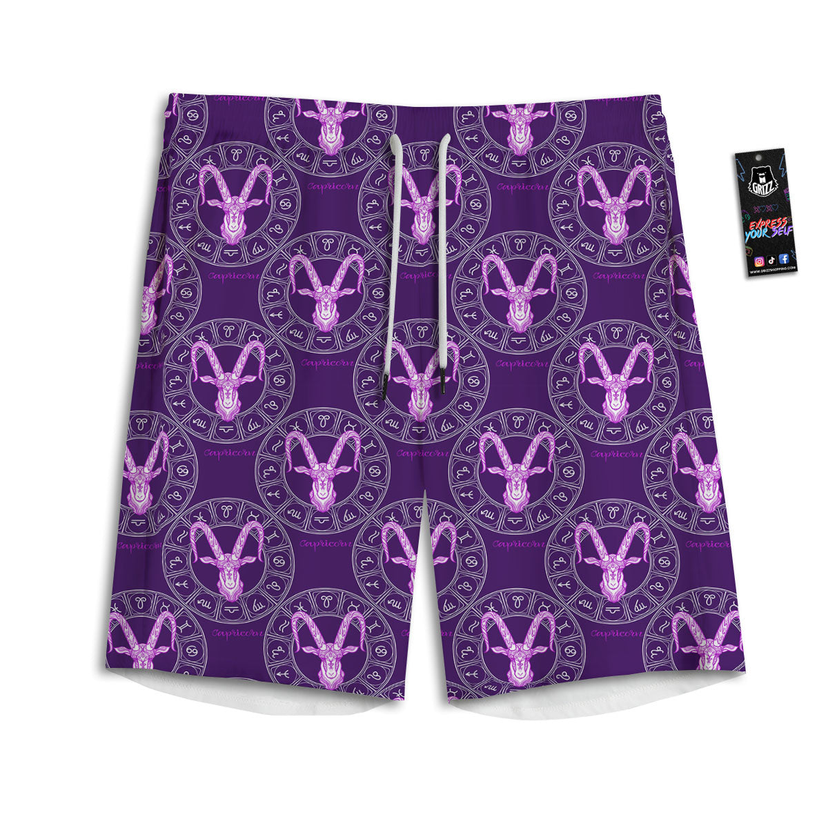 Zodiac Capricorn Purple Print Pattern Men's Athletic Shorts