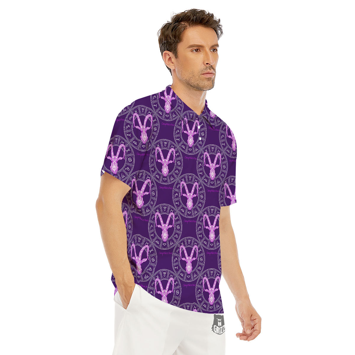 Zodiac Capricorn Purple Print Pattern Men's Golf Shirts-grizzshop