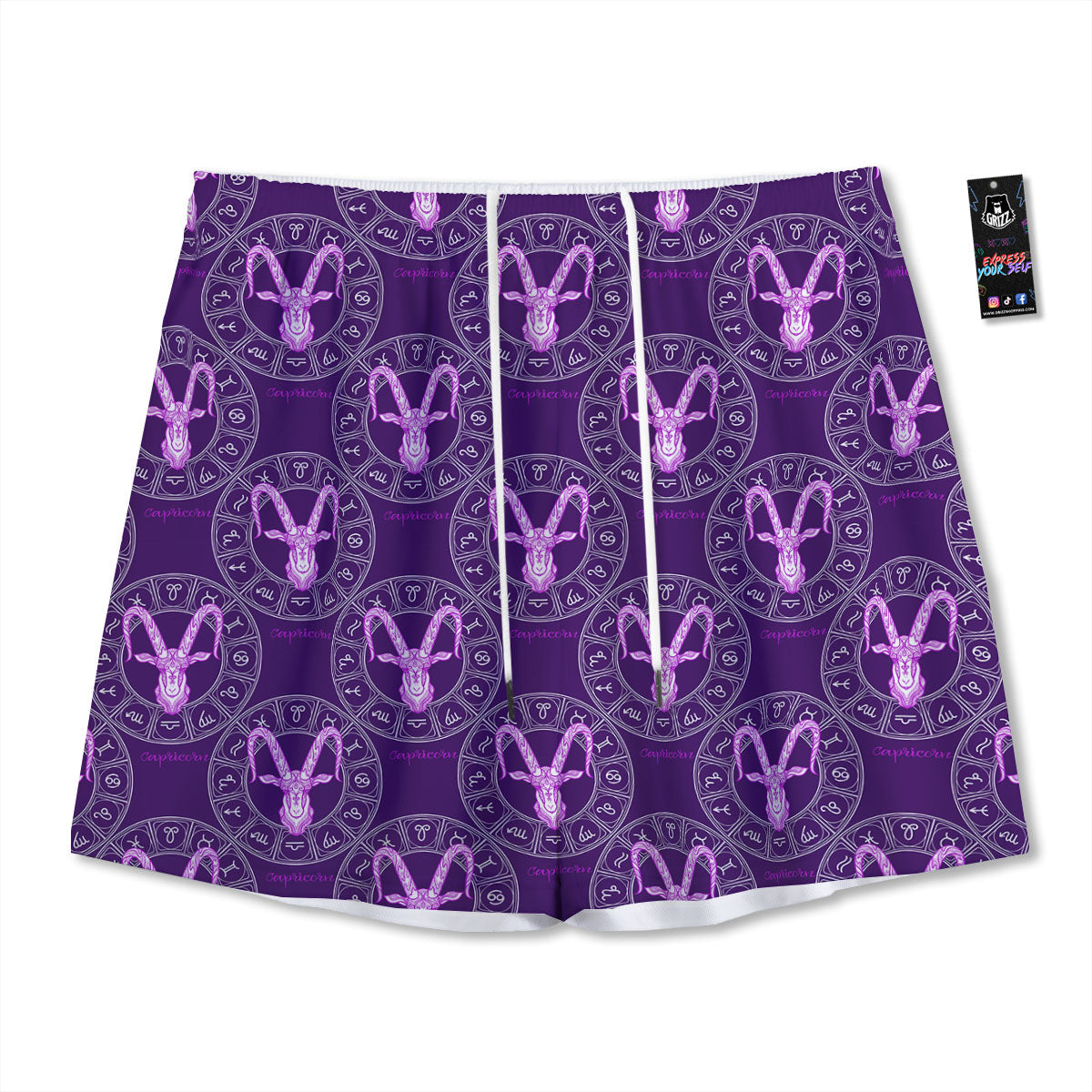 Zodiac Capricorn Purple Print Pattern Mesh Shorts