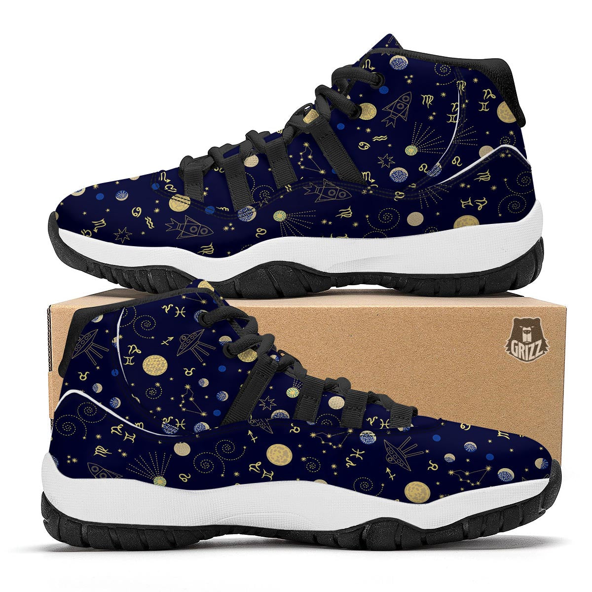 Zodiac Celestial Pattern Print Black Bball Shoes-grizzshop