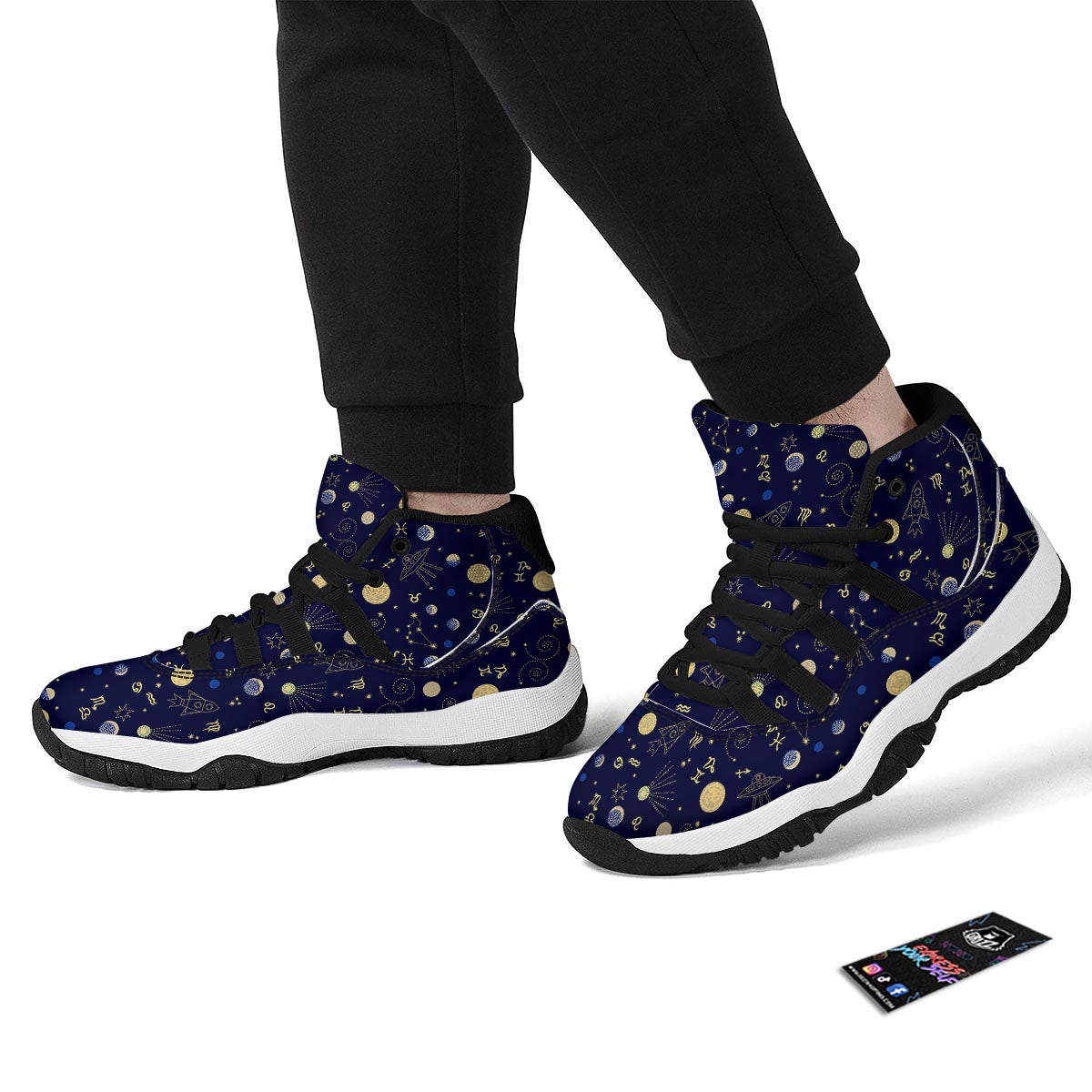 Zodiac Celestial Pattern Print Black Bball Shoes-grizzshop