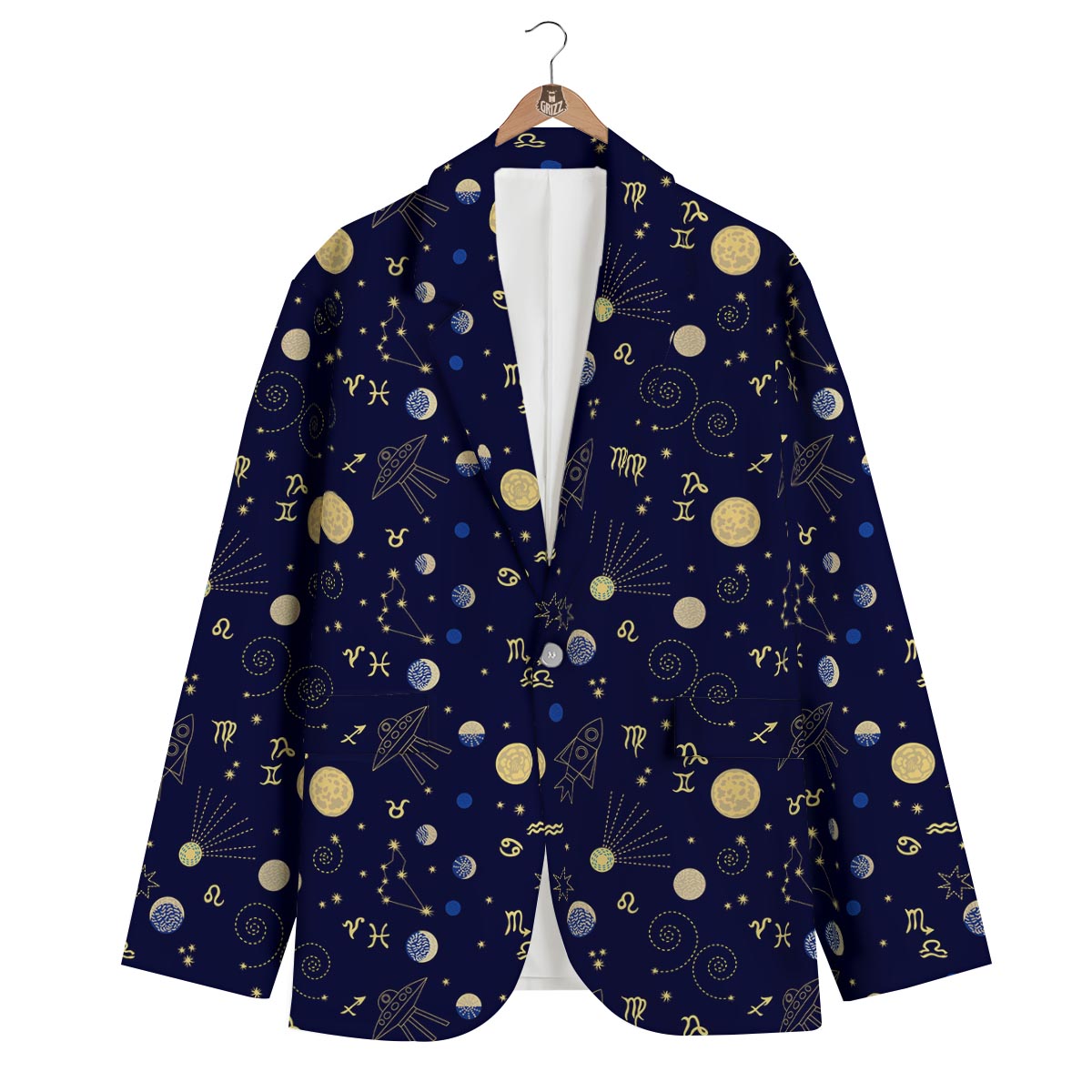 Zodiac Celestial Pattern Print Men's Blazer-grizzshop