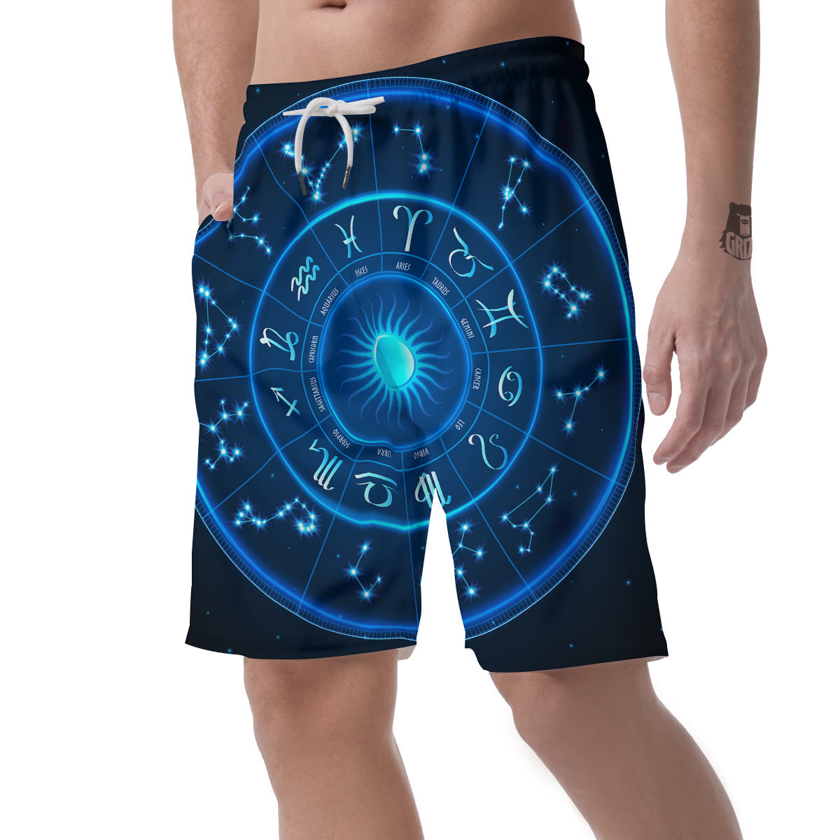 Zodiac Circle Blue Light Print Men's Shorts-grizzshop