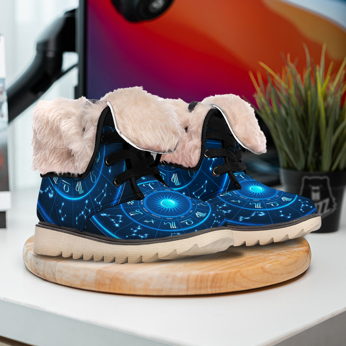 Zodiac Circle Blue Light Print Snow Boots-grizzshop