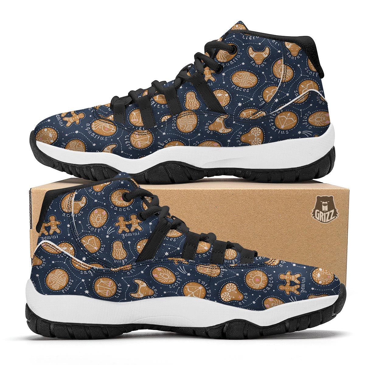 Zodiac Cookie Pattern Print Black Bball Shoes-grizzshop