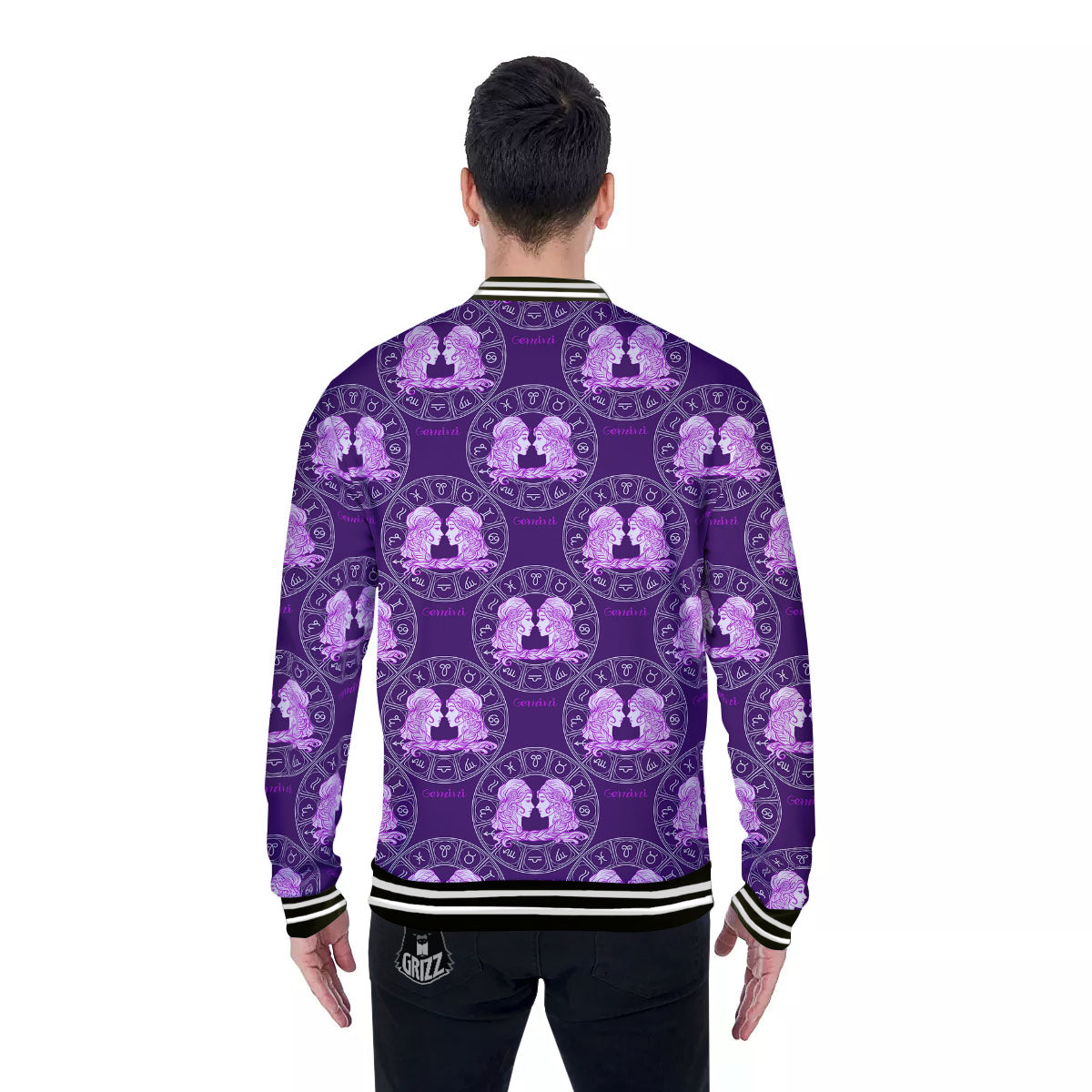 Zodiac Gemini Purple Print Pattern Baseball Jacket-grizzshop