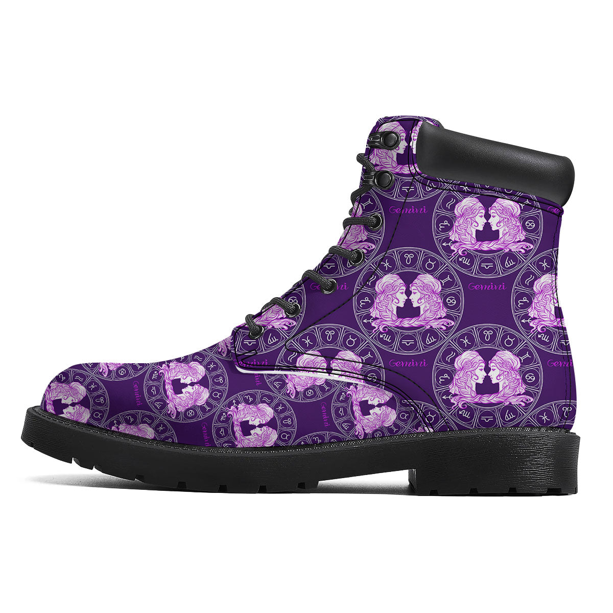 Zodiac Gemini Purple Print Pattern Boots-grizzshop