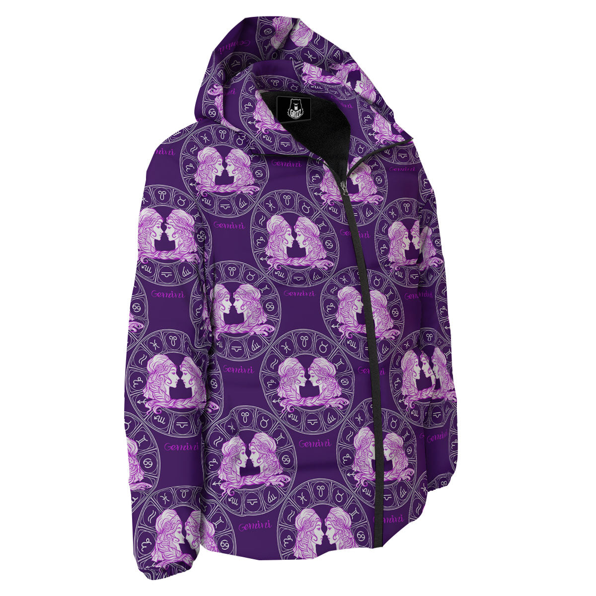 Zodiac Gemini Purple Print Pattern Down Jacket-grizzshop