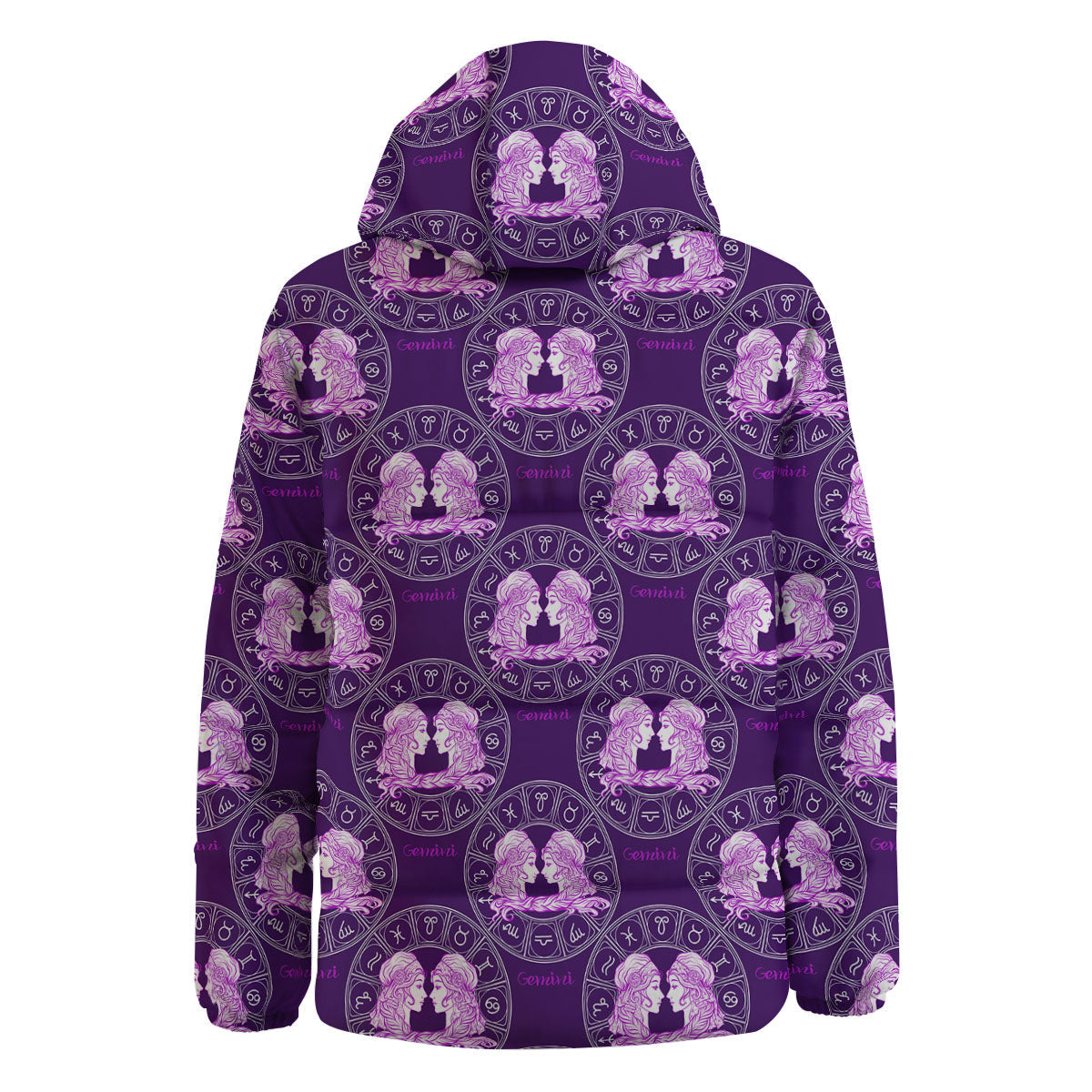 Zodiac Gemini Purple Print Pattern Down Jacket-grizzshop