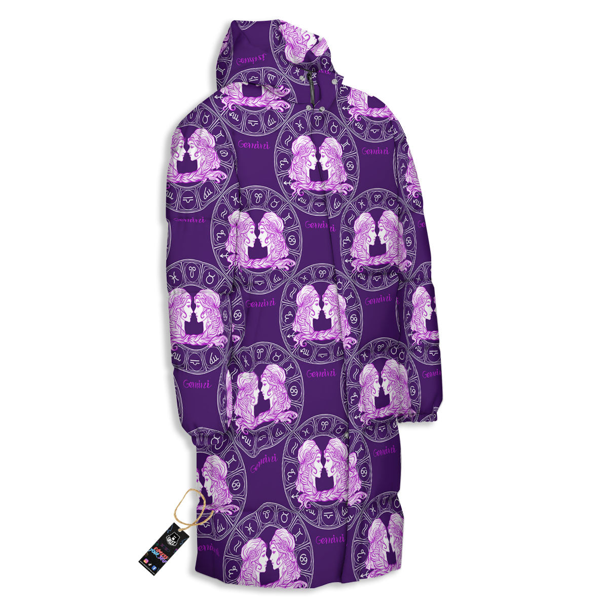 Zodiac Gemini Purple Print Pattern Long Down Jacket-grizzshop