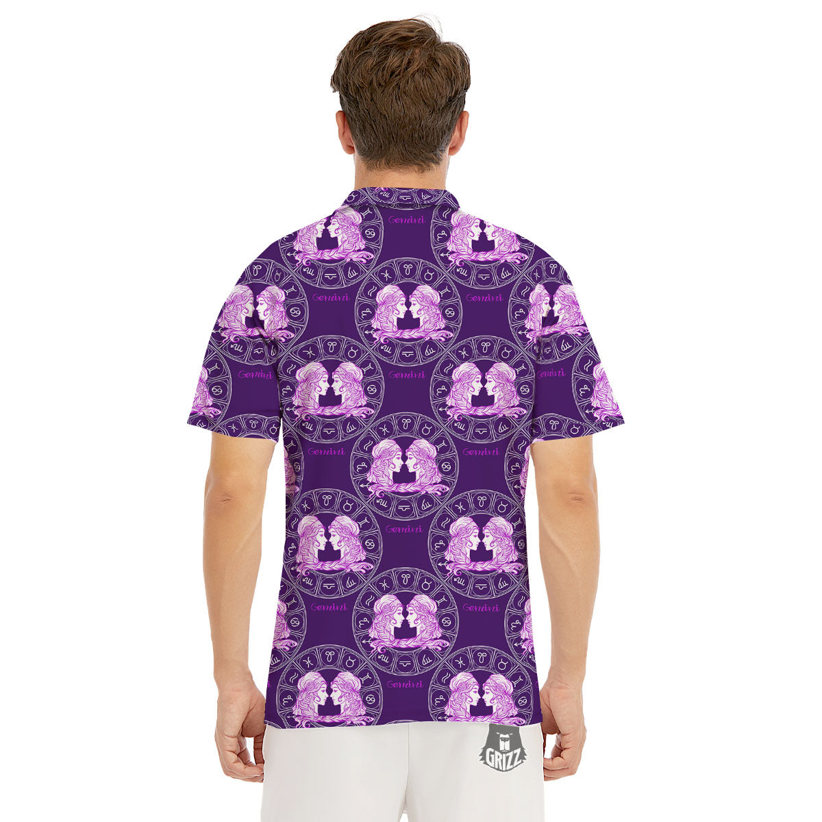 Zodiac Gemini Purple Print Pattern Men's Golf Shirts-grizzshop