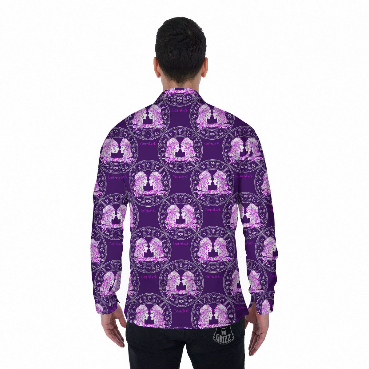Zodiac Gemini Purple Print Pattern Men's Long Sleeve Shirts-grizzshop