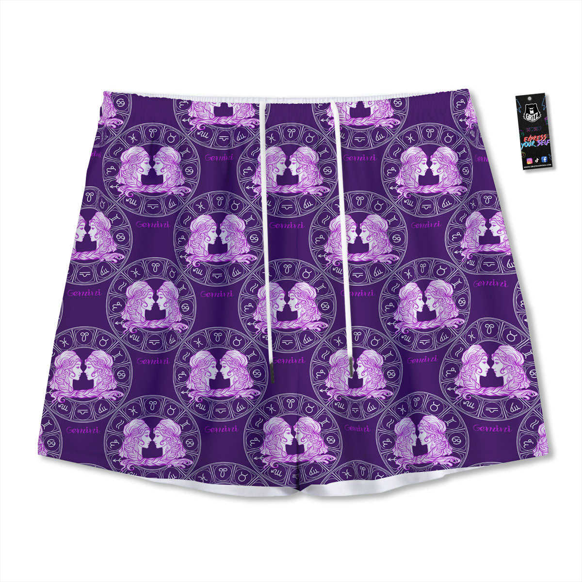 Zodiac Gemini Purple Print Pattern Mesh Shorts