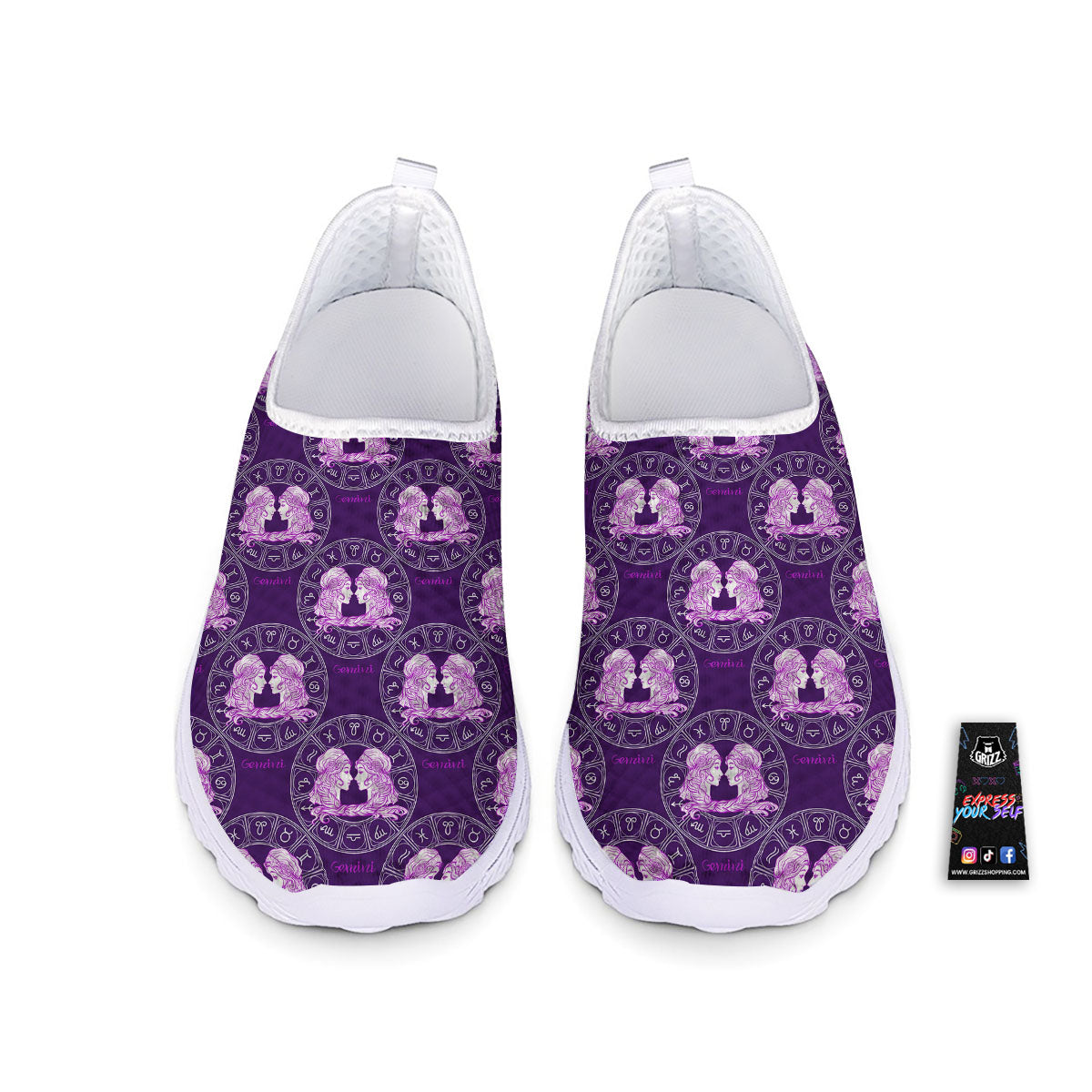Zodiac Gemini Purple Print Pattern Nurse Shoes-grizzshop