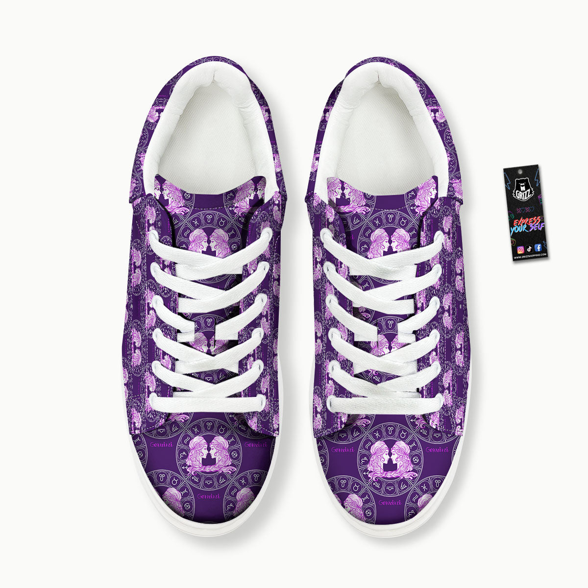 Zodiac Gemini Purple Print Pattern Platform Shoes-grizzshop