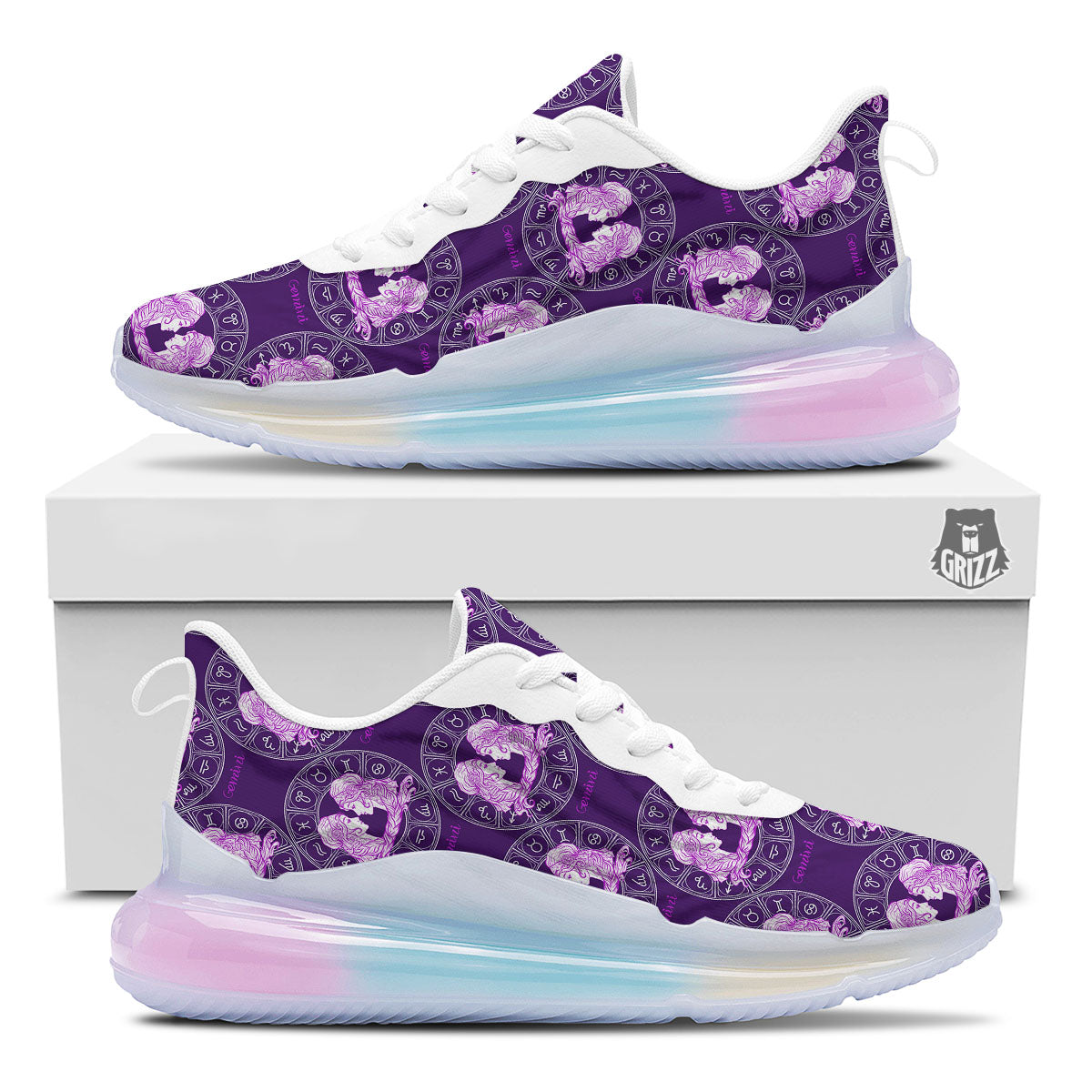 Zodiac Gemini Purple Print Pattern Running Sneakers-grizzshop
