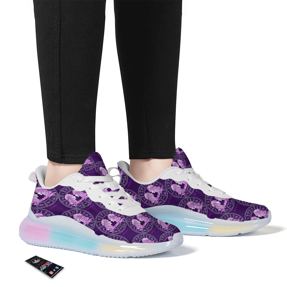 Zodiac Gemini Purple Print Pattern Running Sneakers-grizzshop