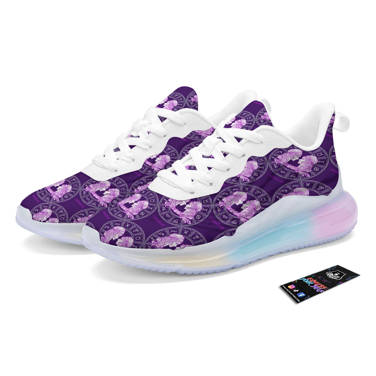 Zodiac Gemini Purple Print Pattern Running Sneakers-grizzshop