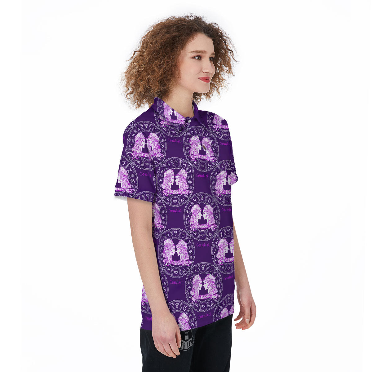 Zodiac Gemini Purple Print Pattern Women's Golf Shirts-grizzshop
