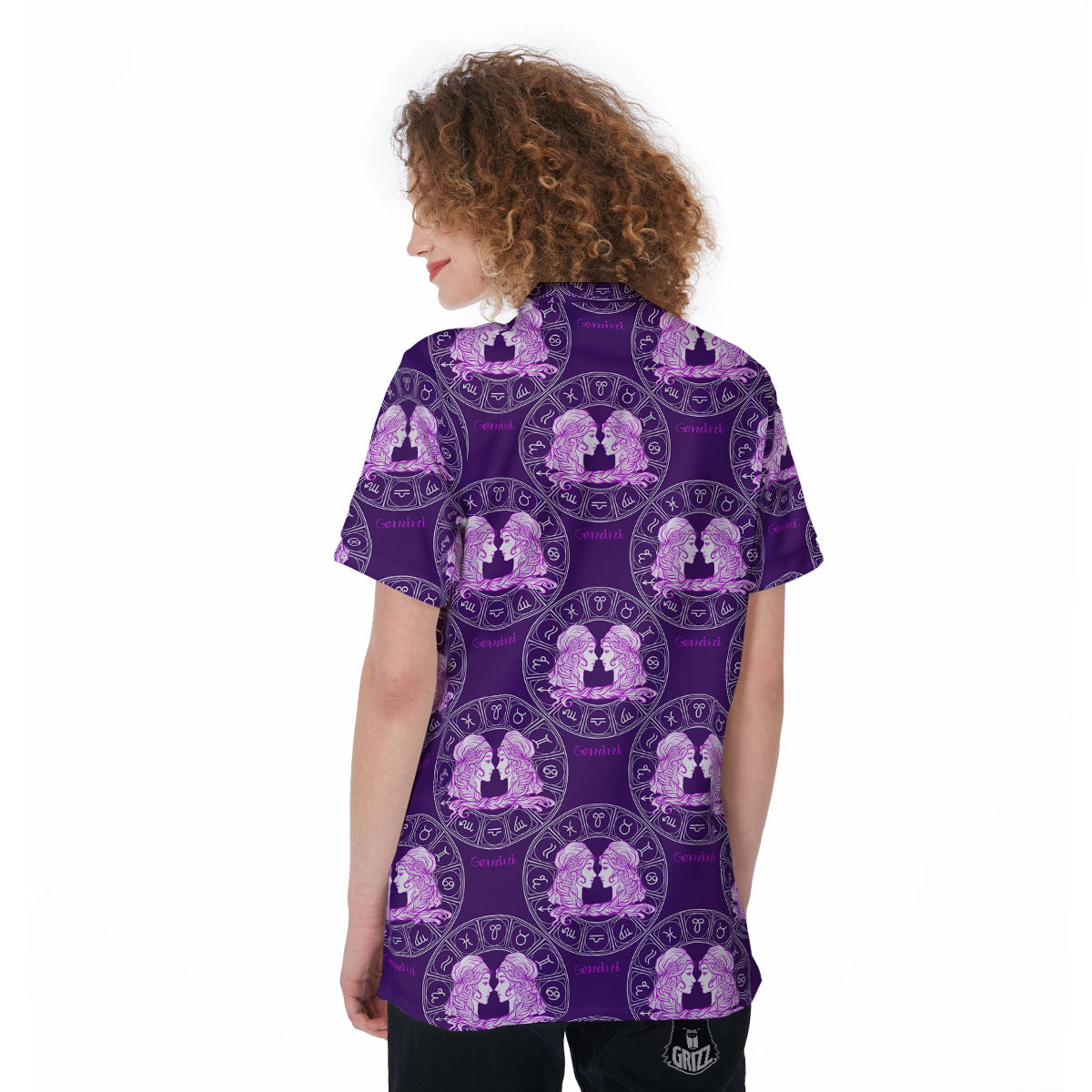 Zodiac Gemini Purple Print Pattern Women's Golf Shirts-grizzshop