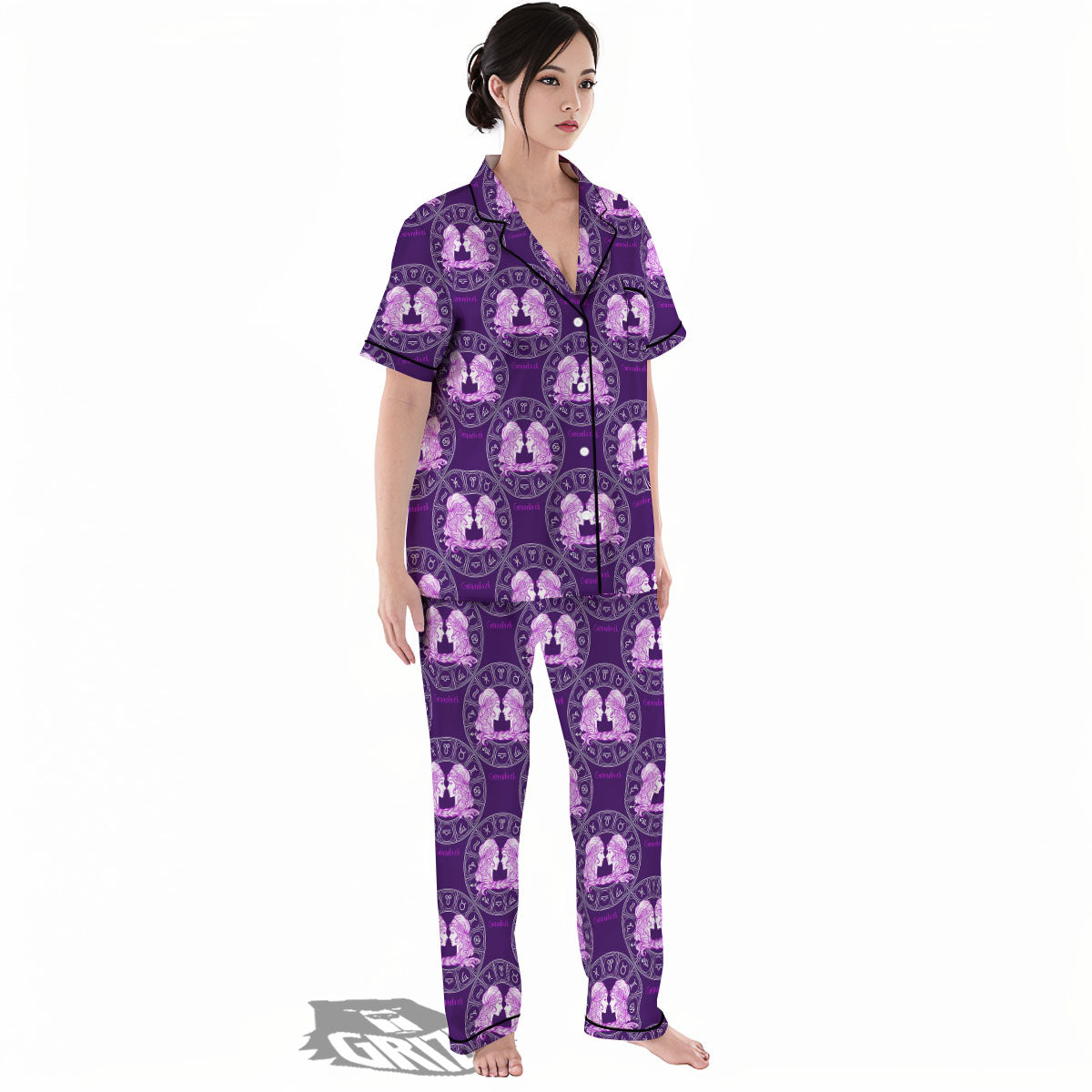 Zodiac Gemini Purple Print Pattern Women's Pajamas Set-grizzshop