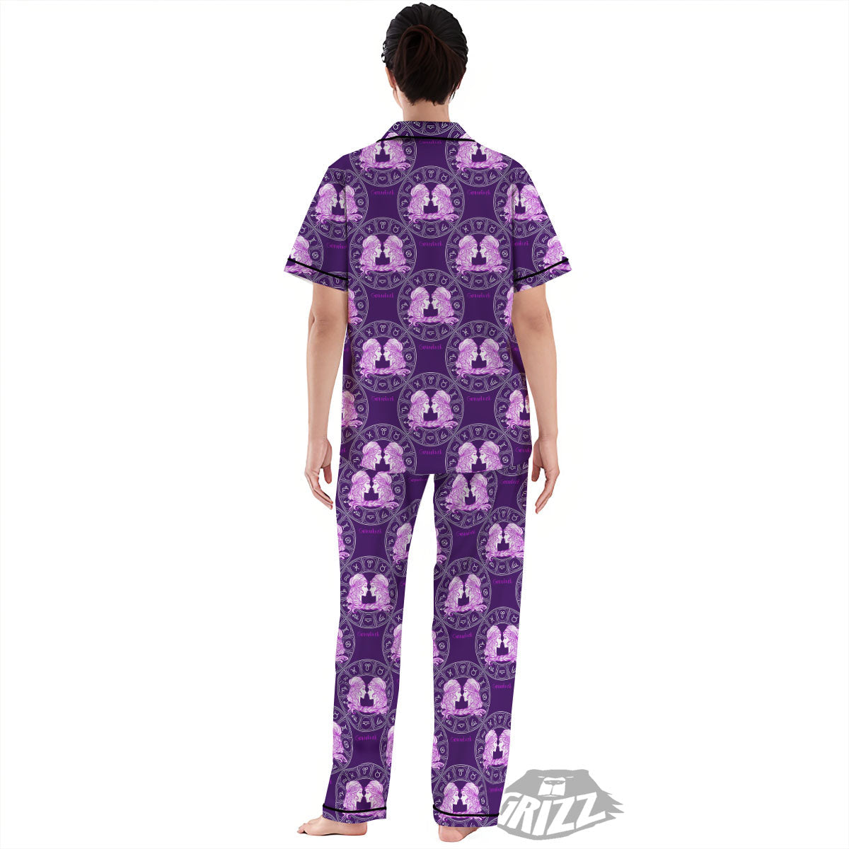 Zodiac Gemini Purple Print Pattern Women's Pajamas Set-grizzshop