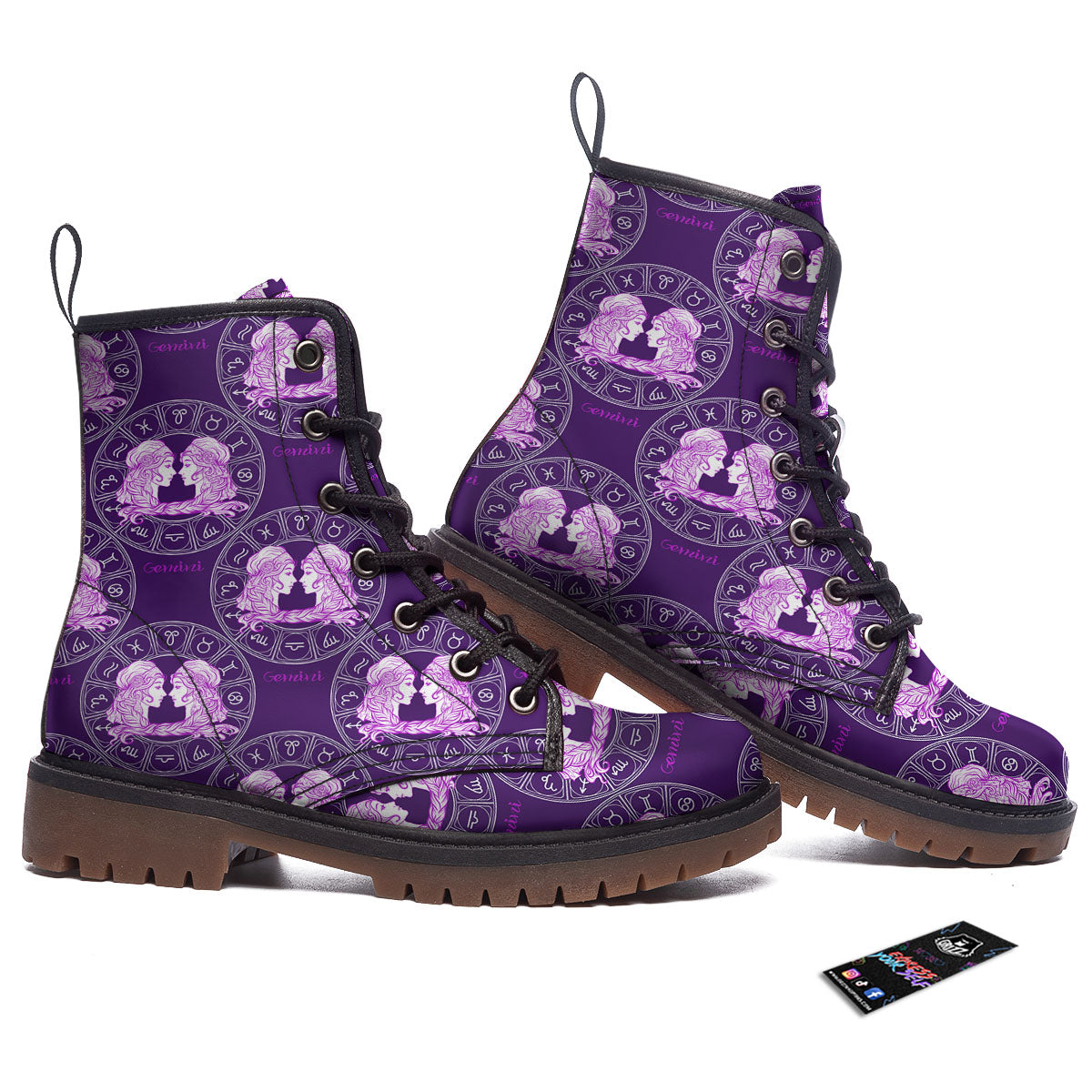 Zodiac Gemini Purple Print Pattern Work Boots-grizzshop